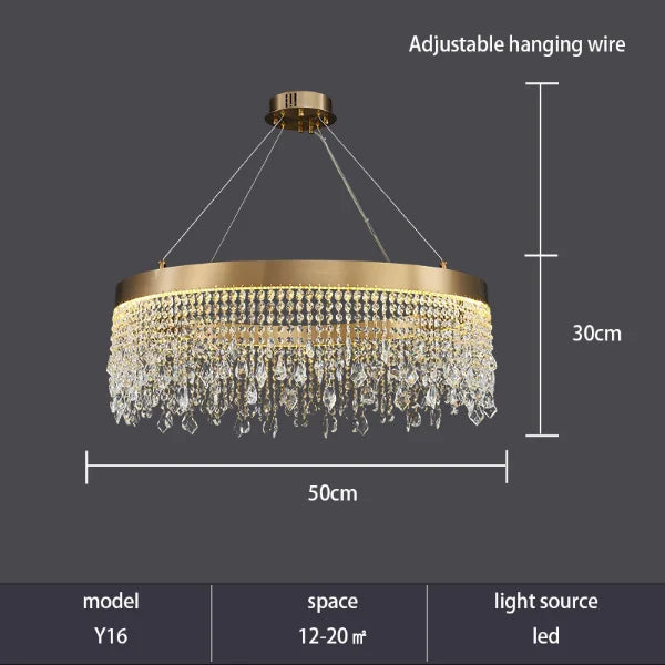 Modern K9 Crystal Chandelier Luxury Gold LED Pendant Lamp Circle Design Hanging Lights for Living Room Home Decoration Lighting Arrival 29-48 days