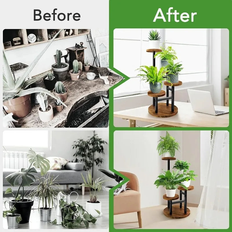 4 Tier Corner Plant Stand, Tall Metal Wood Plant Shelf Holder for Indoor, Outdoor Display Rack Flower Pot Stand