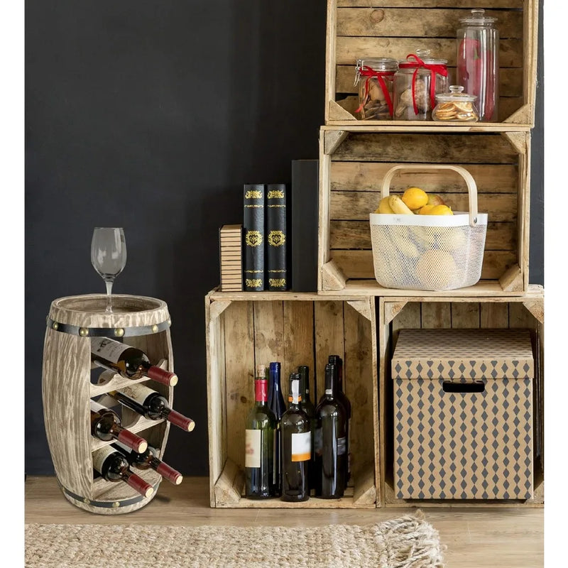 Modern Alexander Wine Rack - Freestanding Wooden Barrel Wine Holder for 8 Wine Bottles, Bottle Rack Floor Stand