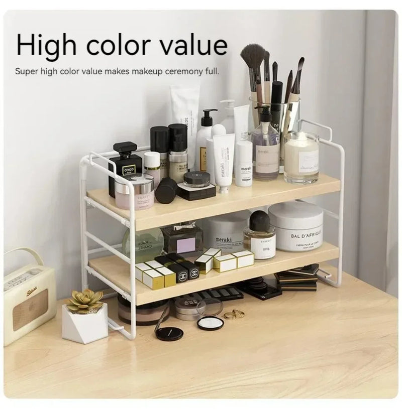 Desktop Bookshelf Organizer Multi-Layer Storage Rack Wooden Flower Shelf Kitchen Organizer Save Space Bedroom Makeup Stand Rack