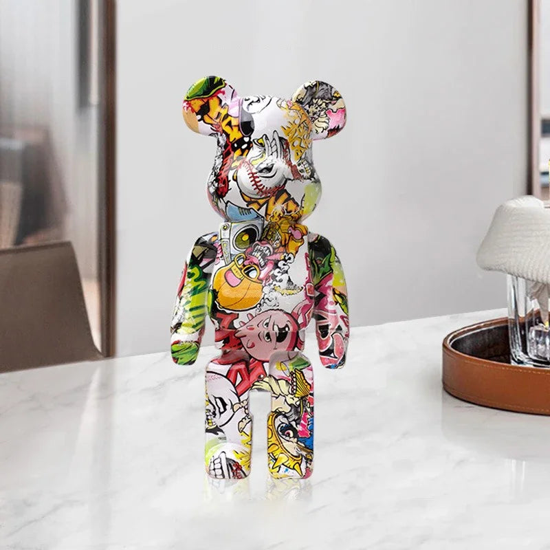 27cm/10Inches Graffiti Bear Figurine Home Decor Animal Abstract Ornament Storage Money Jar Modern Room Sculpture Table Decor