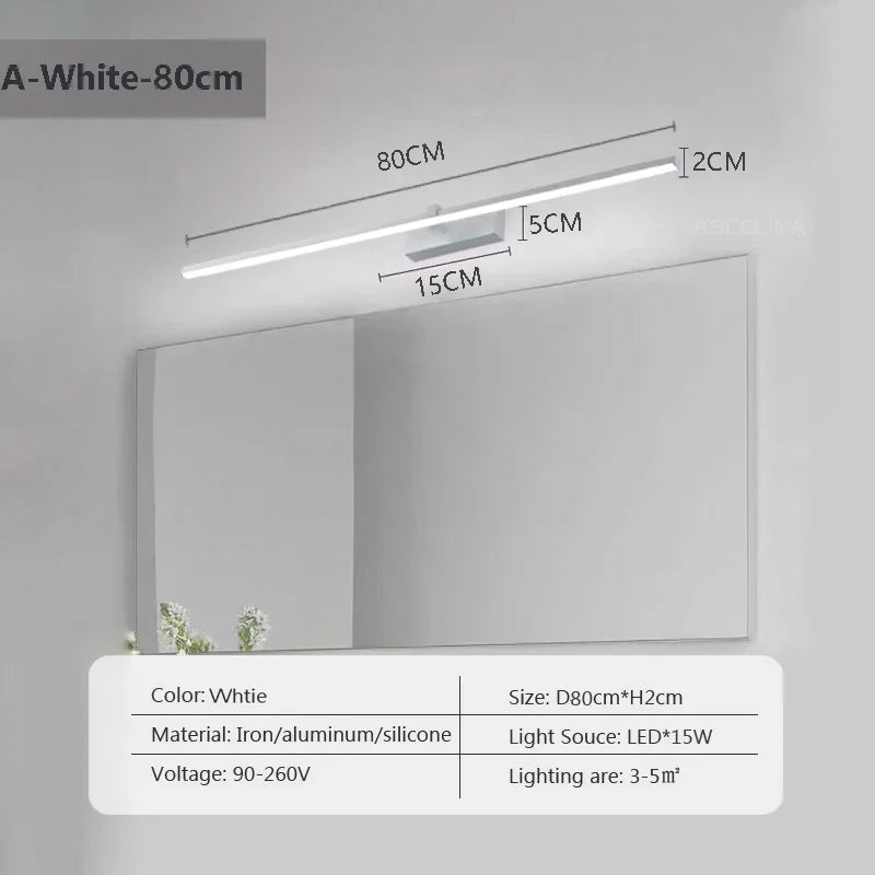 LED Wall Lamp 40/80/100cm Modern Mirror Decor Lighting Long Strip Light For Bathroom Washroom Kitchen Indoor Luminaire Lustre