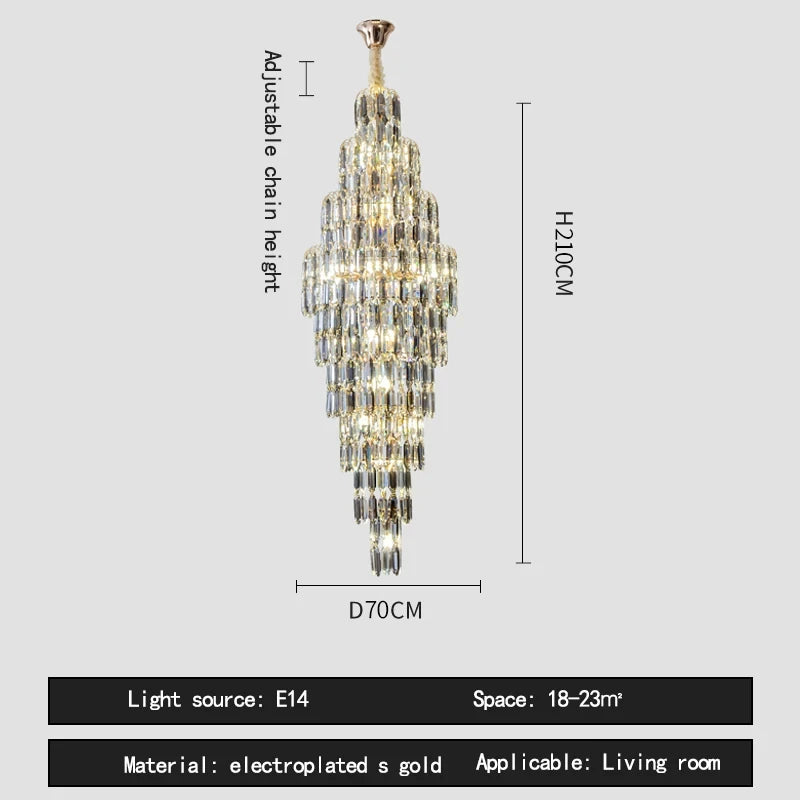 Duplex Building Chandelier Villa Living Room Crystal Lamp Hotel Luxury Chandelier High-end Spiral Staircase Long Chandelier. Gorgeous beauty arrives 30-42 days