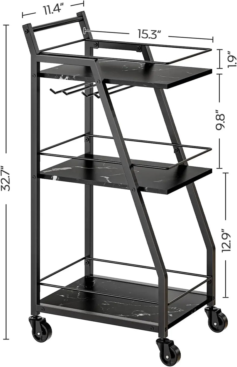 Bar Cart, Bar Carts for The Home, Small Bar Cart on Wheels, Beverage Cart, Home Bar Serving Cart with Glass Holder