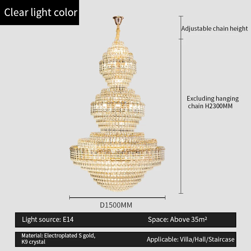 European Duplex Chandelier Luxury Hotel Lobby Loft Crystal Light Creative Personality Villa Living Room Stairwell Big Hanging, this Beauty ships from Europe, Arrival 29- 42 days