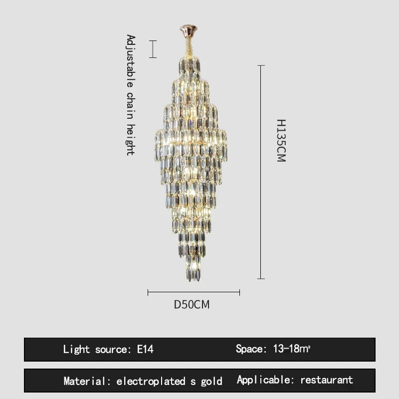 Duplex Building Chandelier Villa Living Room Crystal Lamp Hotel Luxury Chandelier High-end Spiral Staircase Long Chandelier. Gorgeous beauty arrives 30-42 days