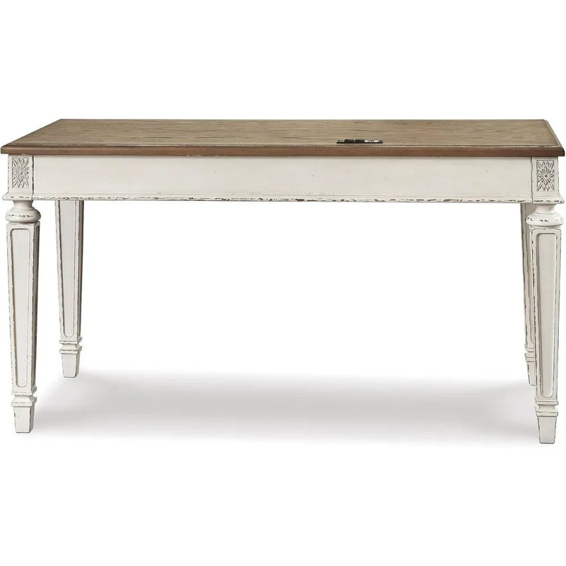 Signature Design by Ashley Realyn Farmhouse 60" Home Office Desk with USB Charging, Chipped White