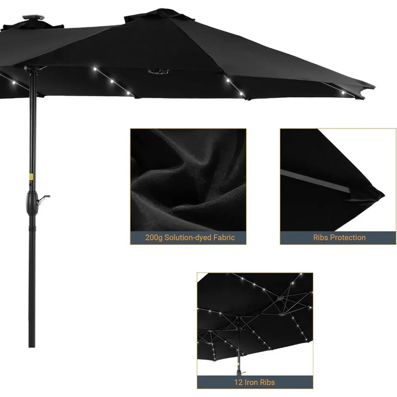 Patio Umbrella 15x9FT LED Double-sided with UPF50+ and Wind-Resistant Design, (No Base), Effortless Operation Outdoor Umbrella
