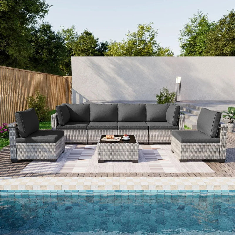 7-Piece Patio Furniture Set, Outdoor Patio Furniture with Thick Cushions, Modular Patio Sofa