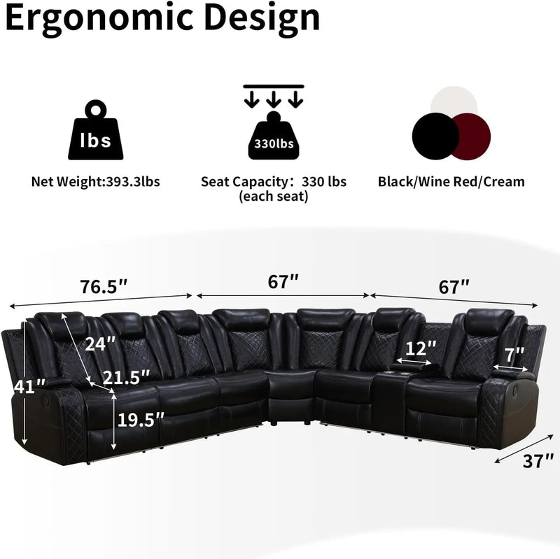 Recliner, Recliner Sofa Sectional Sofa, Air Leather Reclining Corner Sectional Sofa Set, Cup Holder, Storage Console, Sofa