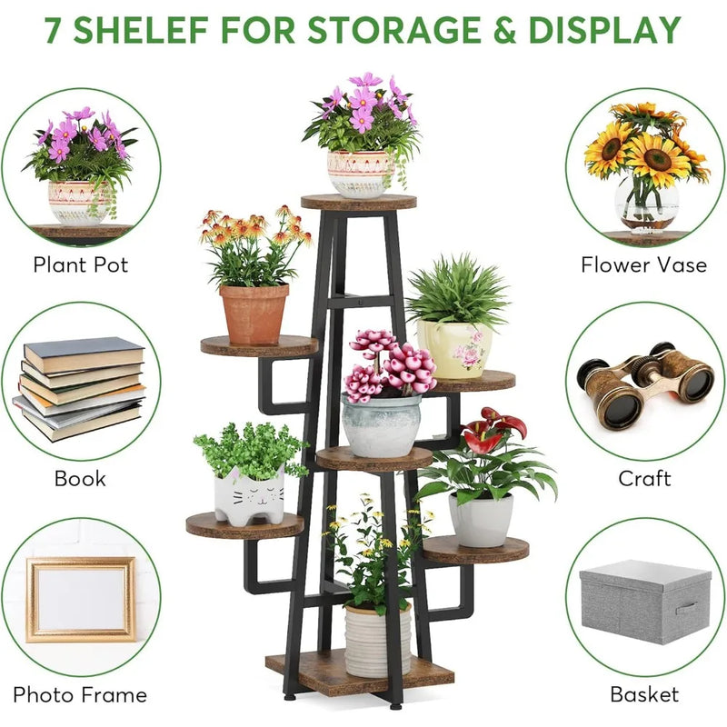 7 Tier Plant Stand Indoor for Multiple Plants, Wooden Corner Plant Pots Holder Rack Flower Stand Tall Shelf Planter Organizer