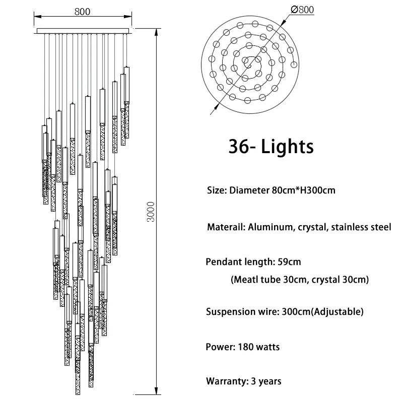 Nordic Minimalist Indoor Pendant Light Fixture Modern Ceiling Crystal Led Chandelier Long Hanging Lamp for Staircase Living Room
