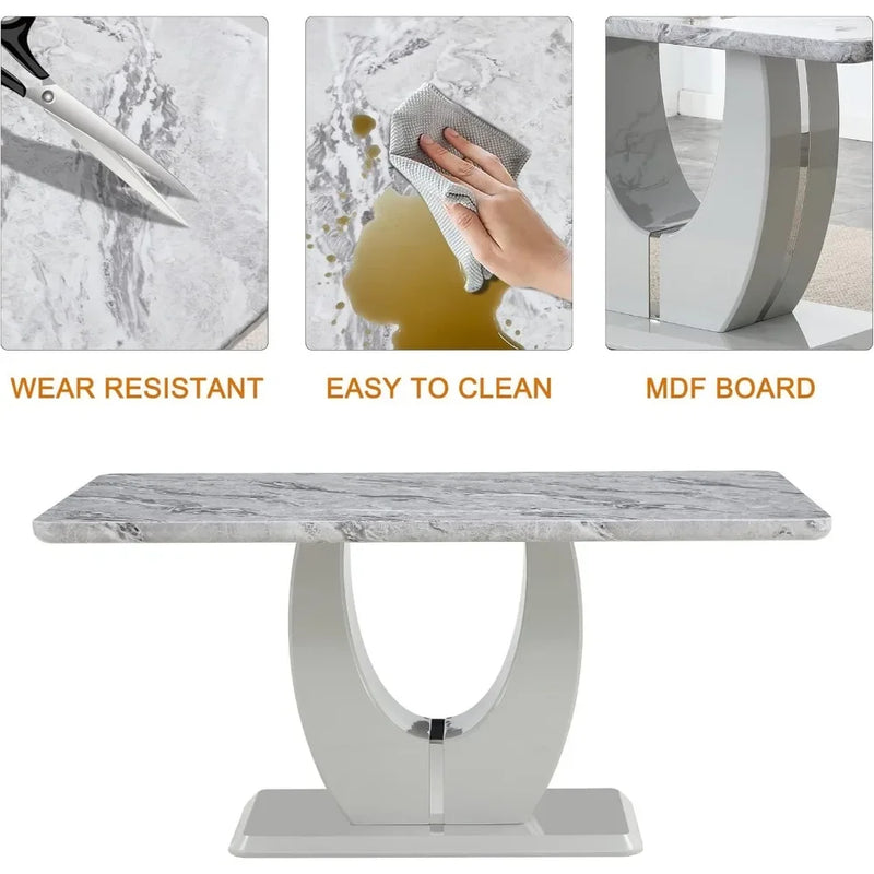 63" Faux Marble Dining Room Table Set,Big Kitchen Dining Table,7 Piece Dining Table Set &6 Pu Leather Upholstered Chairs