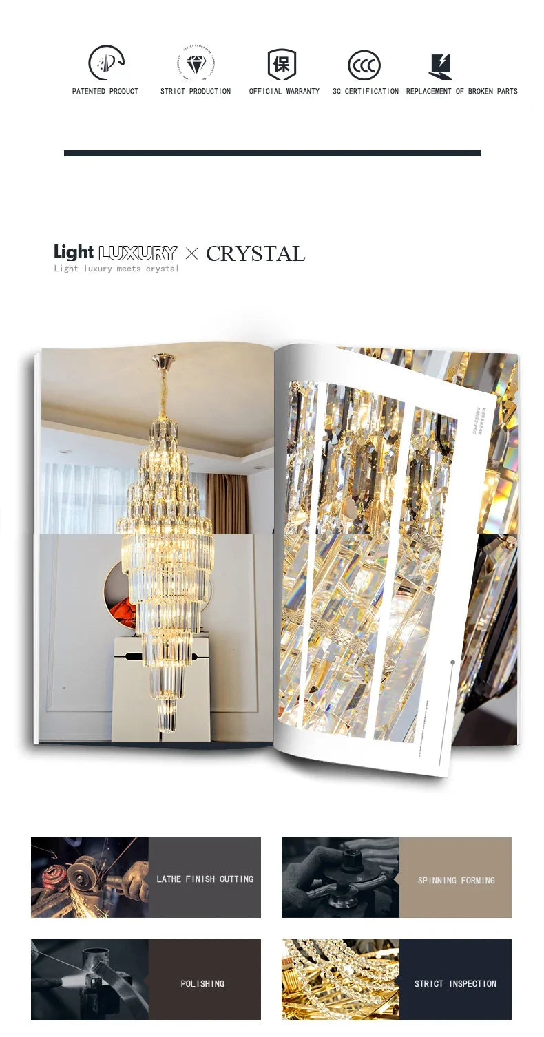 Duplex Building Chandelier Villa Living Room Crystal Lamp Hotel Luxury Chandelier High-end Spiral Staircase Long Chandelier. Gorgeous beauty arrives 30-42 days