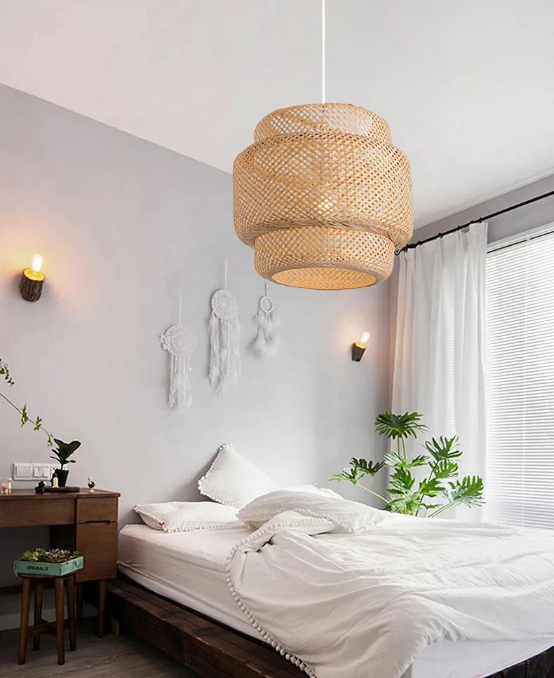 30cm Modern Bamboo Pendant Light Hand Woven Bamboo Art Chandelier Dining Room Lantern Chandelier Bedroom Dining Room Lamp