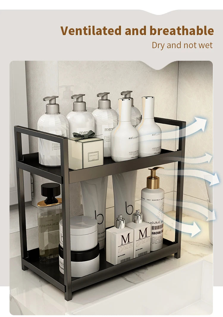 2 tier Multifunctional Countertop Storage Rack,Bathroom cosmetic Storage,Kitchen spice holder,Large-Capacity,Black and white