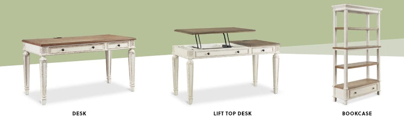 Signature Design by Ashley Realyn Farmhouse 60" Home Office Desk with USB Charging, Chipped White