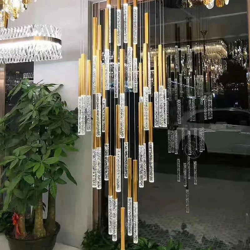 Nordic Minimalist Indoor Pendant Light Fixture Modern Ceiling Crystal Led Chandelier Long Hanging Lamp for Staircase Living Room