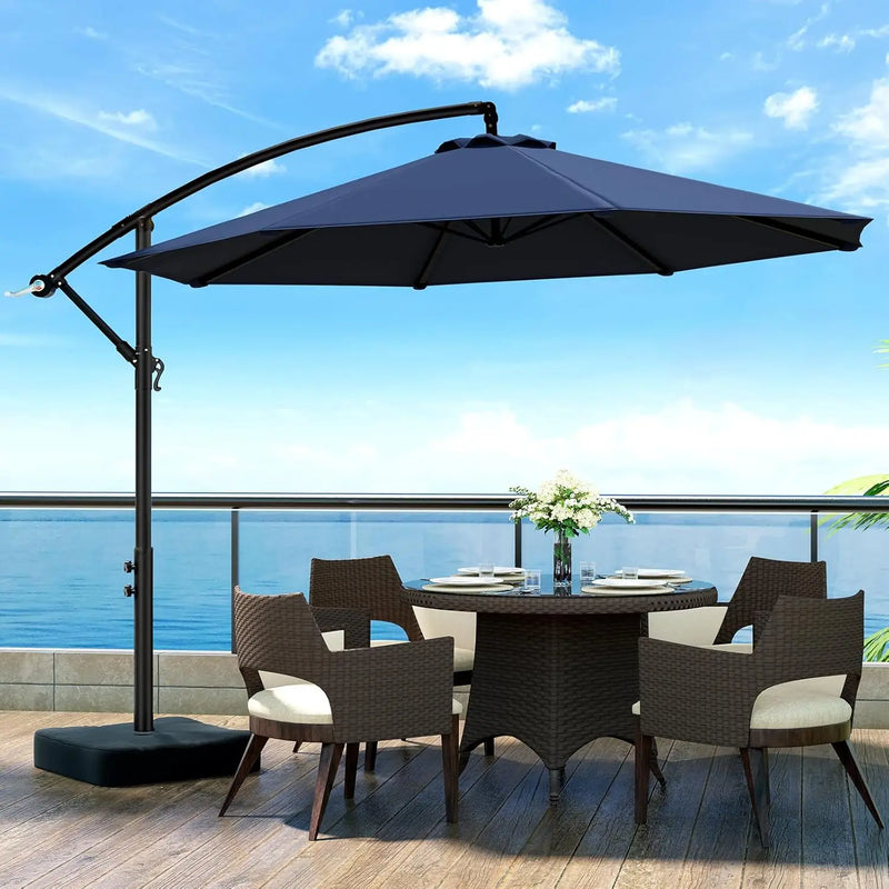 10ft Patio Umbrella with Base Included, Outdoor Offset Cantilever Umbrella w/Upgraded Yarn-dyed Fabric Shade, Sturdy 8 Rids