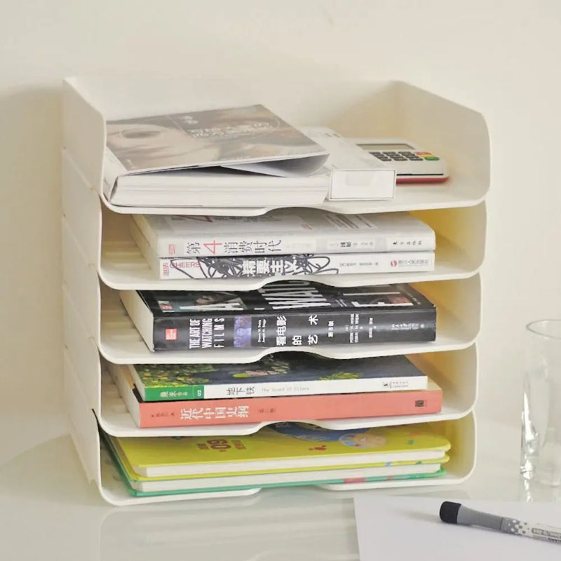 Stackable Desk Organizer Paper Tray Holder Office Desktop File Letter Book Document Filing Shelf Cosmetics Storage Rack