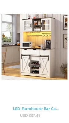Rustic Kitchen Bar Cabinet Tall Liquor Storage Hutch Buffet Sideboard Wine Organizer 72" Power Outlet Wood Pantry Shelf