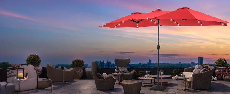 Patio Umbrella 15x9FT LED Double-sided with UPF50+ and Wind-Resistant Design, (No Base), Effortless Operation Outdoor Umbrella