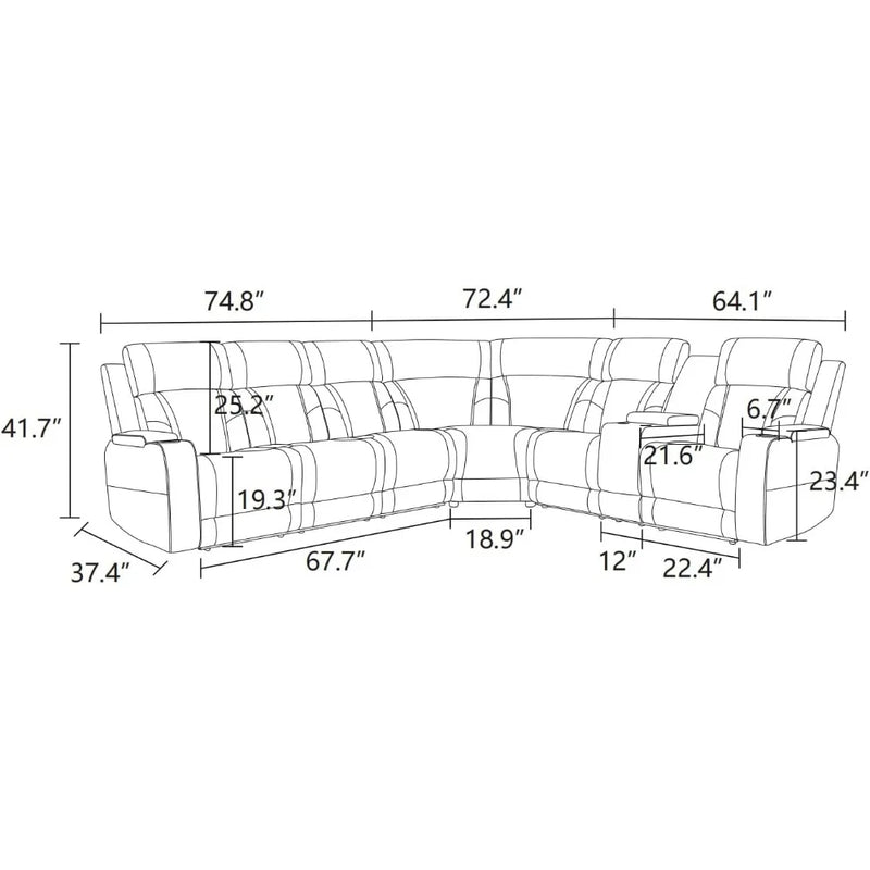 Power Recliner Sectional Sofa with LED Light, Breathing Leather Power Reclining Sofa, Sectional Reclining sofas with USB Port
