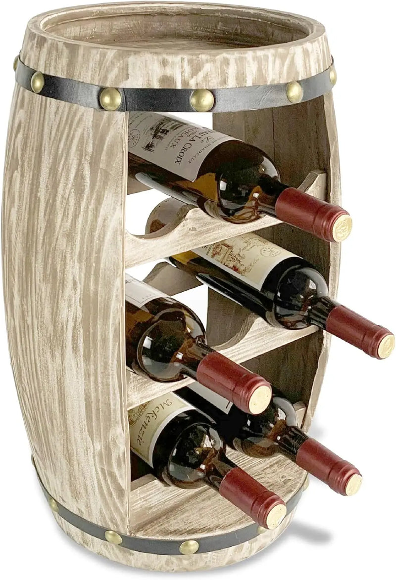 Modern Alexander Wine Rack - Freestanding Wooden Barrel Wine Holder for 8 Wine Bottles, Bottle Rack Floor Stand