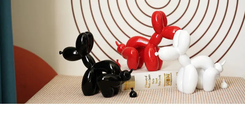 Cute Squat Balloon Dog Puppy Poop Statue Resin Animal Sculpture Craft Office Art Craftwork Tabletop Home Decor Collration Object