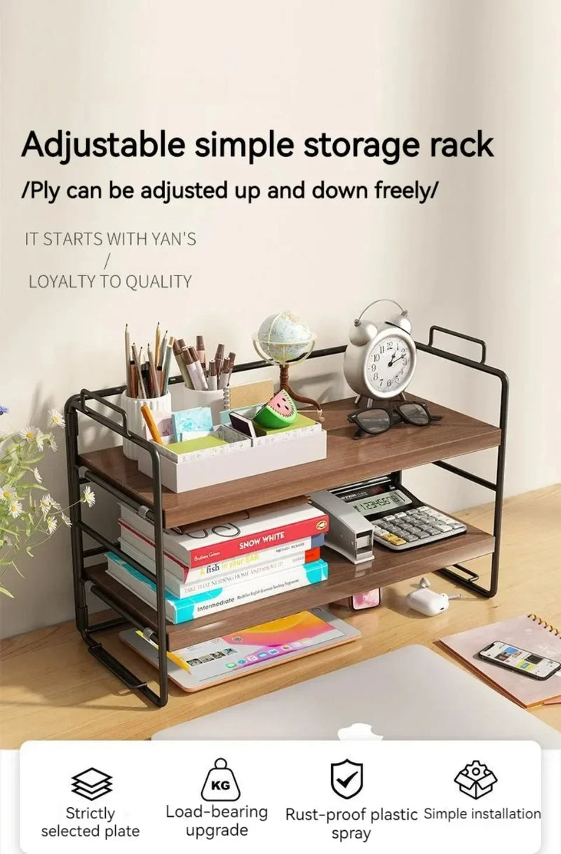 Desktop Bookshelf Organizer Multi-Layer Storage Rack Wooden Flower Shelf Kitchen Organizer Save Space Bedroom Makeup Stand Rack