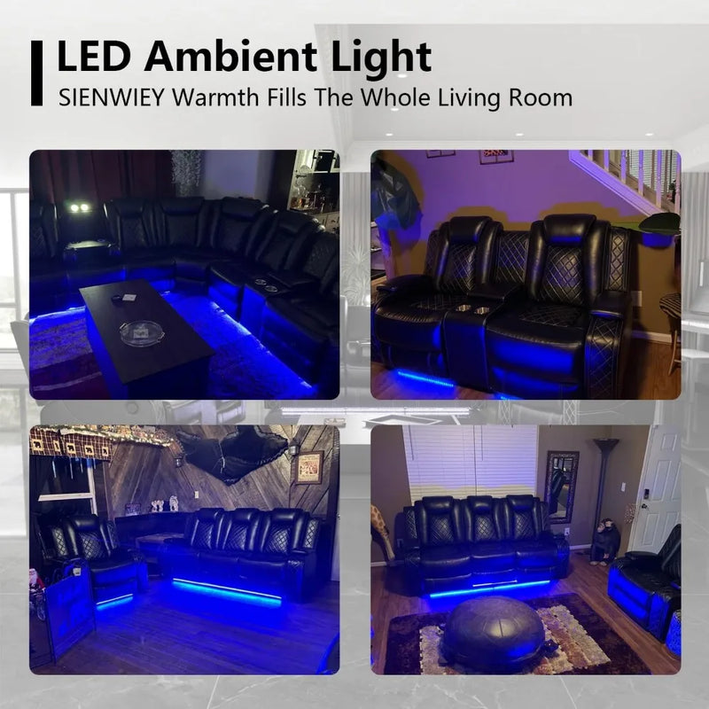 Leather Power Recliner Sofa with LED Light, Drop Down Table Wireless Charge/USB Port, 84" Luxurious Power Double Reclining Sofa