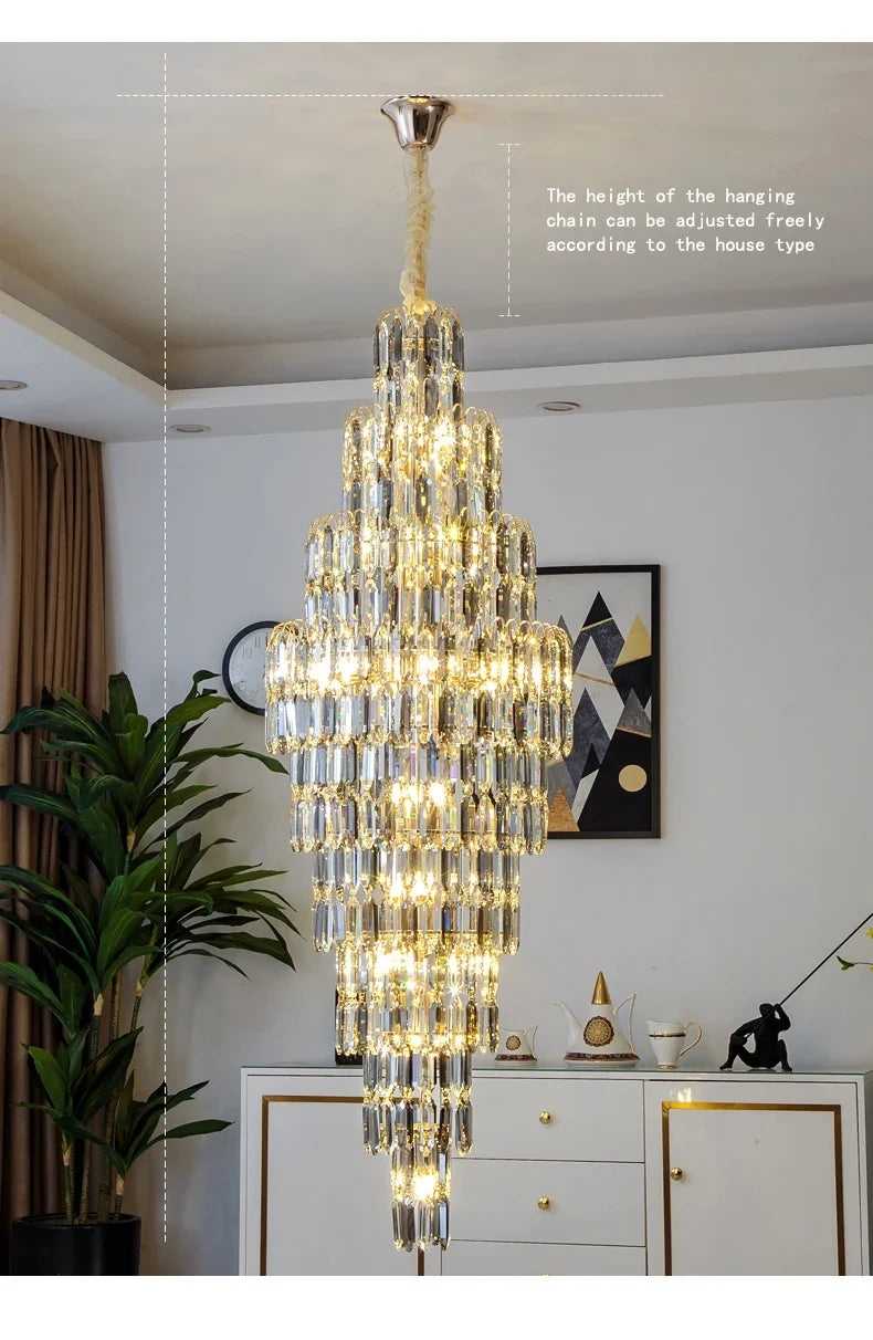 Duplex Building Chandelier Villa Living Room Crystal Lamp Hotel Luxury Chandelier High-end Spiral Staircase Long Chandelier. Gorgeous beauty arrives 30-42 days