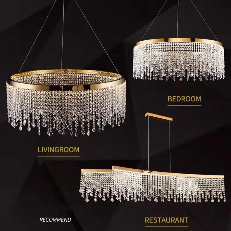 Modern K9 Crystal Chandelier Luxury Gold LED Pendant Lamp Circle Design Hanging Lights for Living Room Home Decoration Lighting Arrival 29-48 days