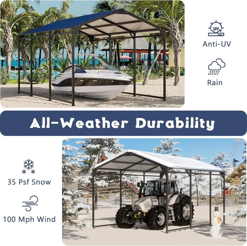 Carport Canopy 10x15 Heavy Duty,Metal Carport with Reinforced Structrure and Base,Outdoor Garage Car Shelter Frame for Pickup,