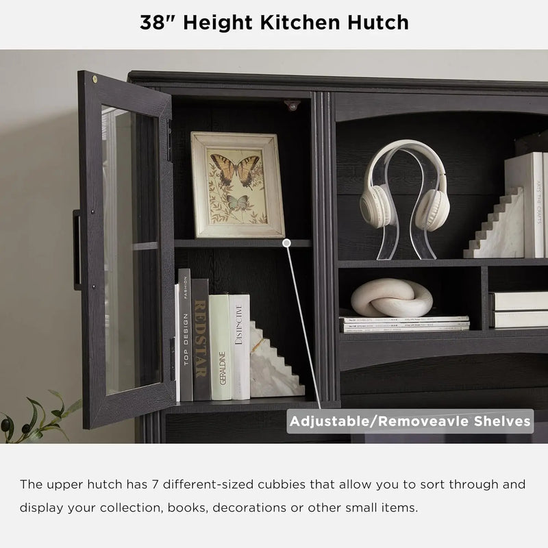 JXQTLINGMU Farmhouse 76" Height Computer Office Desk with Hutch Charging Station Drawers Storage Cabinet Workstation Home