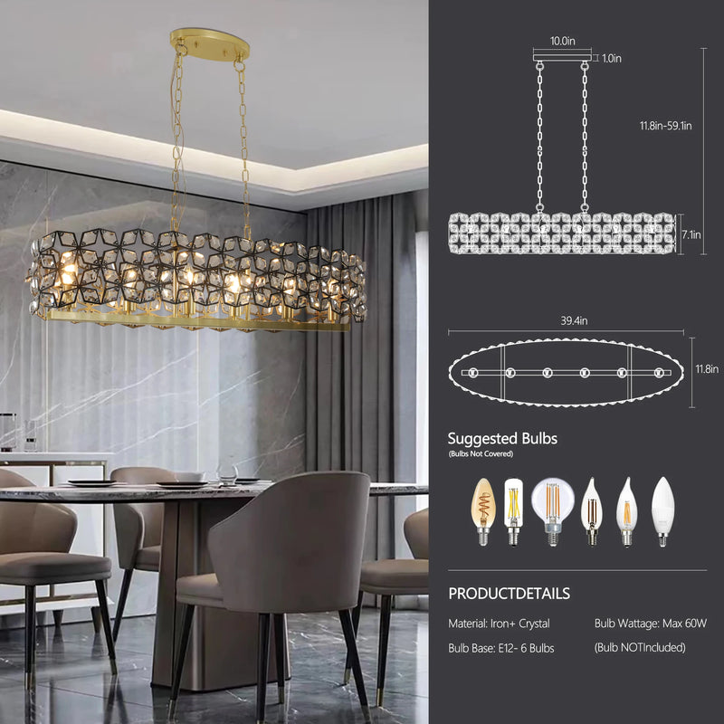 Modern Industrial Geometric Crystal Shade 6-Light Fixture for Dining Room,Living House,Home Foyer ,Kitchen Island Arrival 5-10 days
