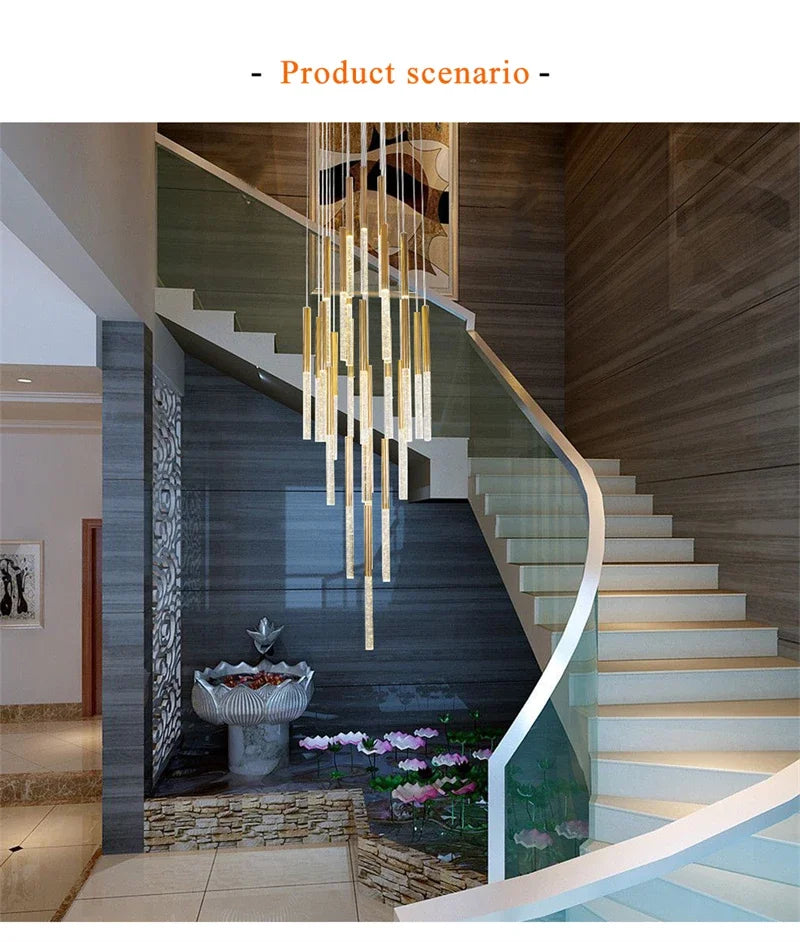 Nordic Minimalist Indoor Pendant Light Fixture Modern Ceiling Crystal Led Chandelier Long Hanging Lamp for Staircase Living Room