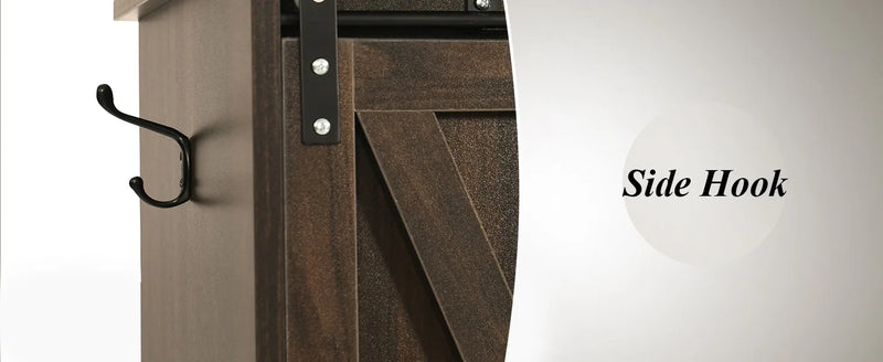 Farmhouse Coffee Bar Cabinet with 6 Hooks, 47 Inch Coffee Bar Hutch with 9 Wine Racks, Coffee Bar Table with Sliding Barn Door
