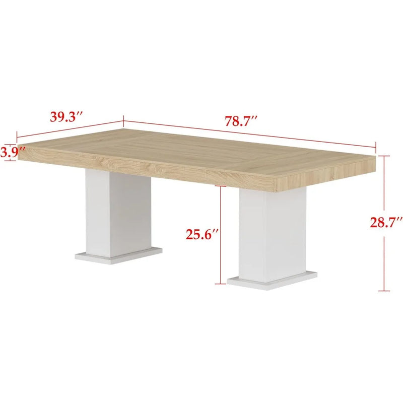 Large 78.7" L Dining Table for 8-10 People, Modern Wood Rectangular Kitchen Tables with Pedestal Legs, Dining Tables