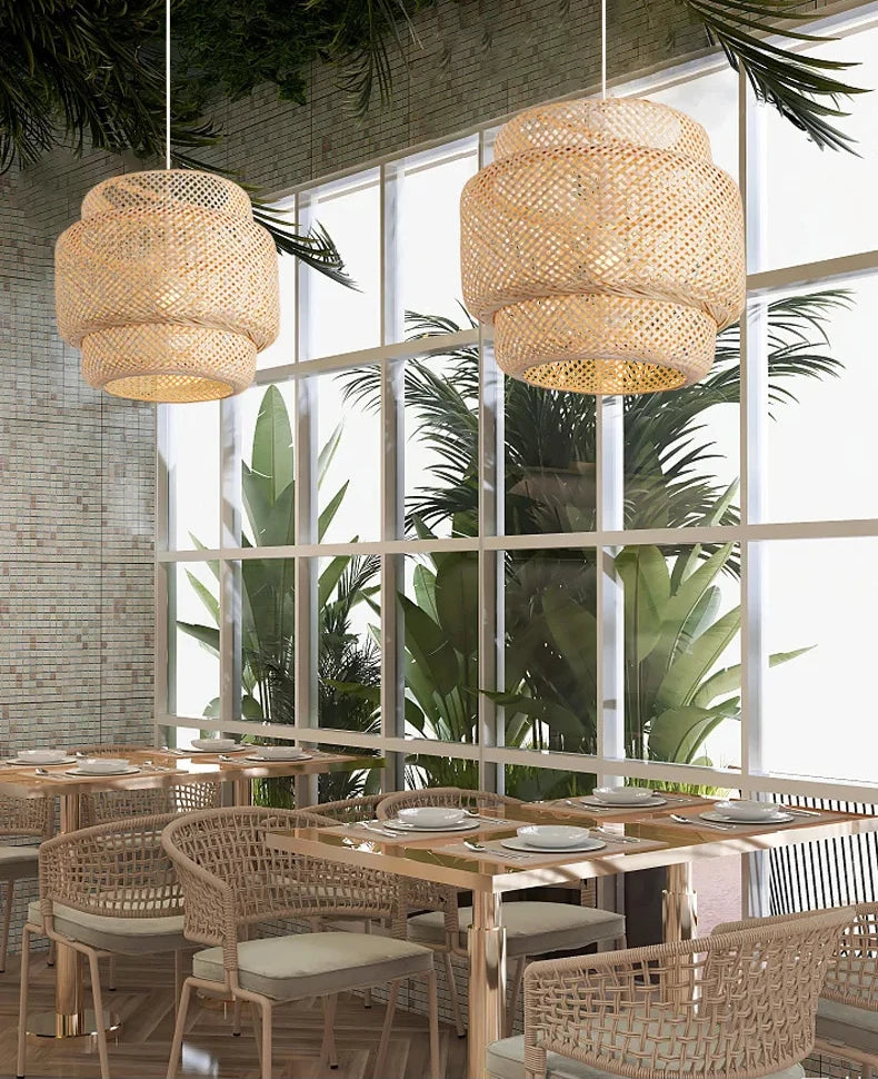 30cm Modern Bamboo Pendant Light Hand Woven Bamboo Art Chandelier Dining Room Lantern Chandelier Bedroom Dining Room Lamp