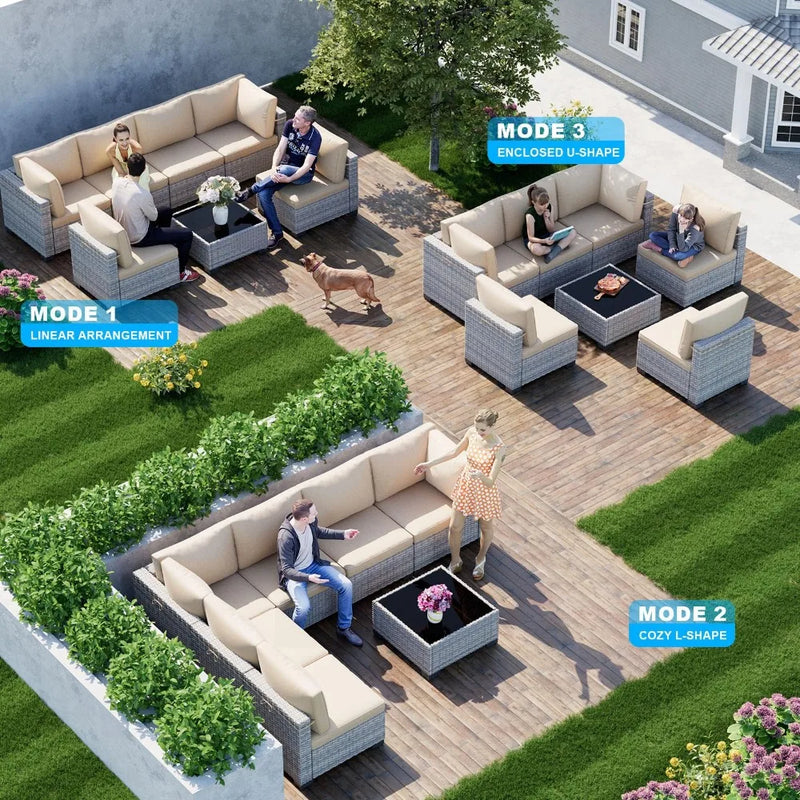 7-Piece Patio Furniture Set, Outdoor Patio Furniture with Thick Cushions, Modular Patio Sofa