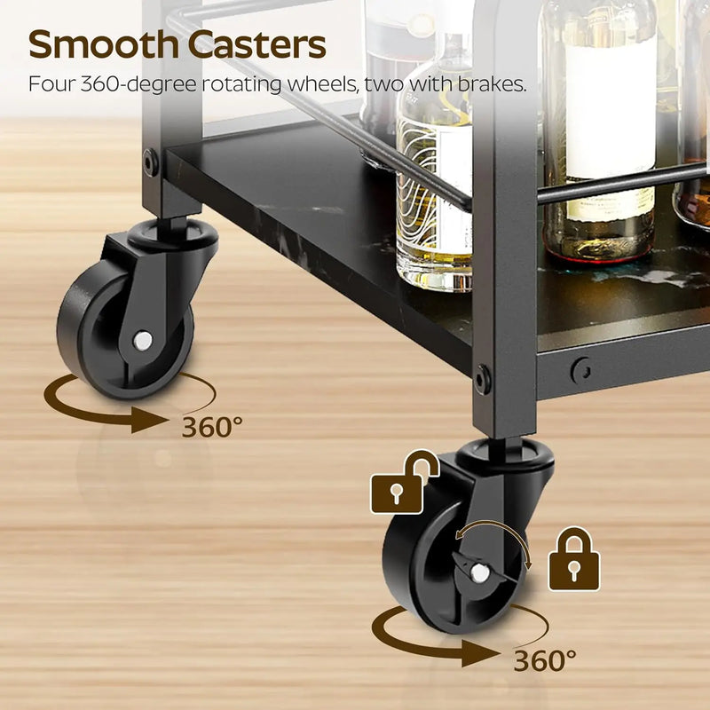 Bar Cart, Bar Carts for The Home, Small Bar Cart on Wheels, Beverage Cart, Home Bar Serving Cart with Glass Holder