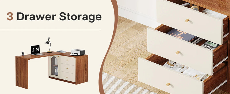 Tribesigns L Shaped Computer Desk with Drawers, Modern Corner Home Office Desk with Reversible Storage Cabinet, Long Study Desk