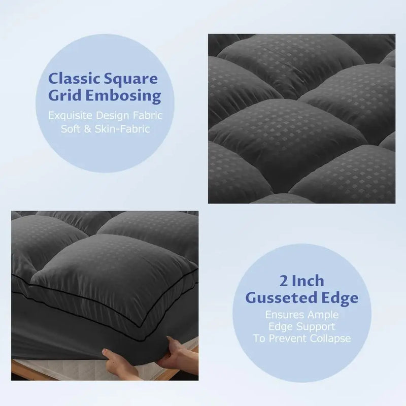Extra Thick California King Mattress Topper Cooling Mattress Pad 2 Inch Deep Pocket Soft Support Breathable Machine Washable 3D