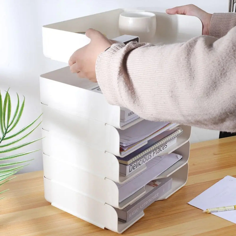 Stackable Desk Organizer Paper Tray Holder Office Desktop File Letter Book Document Filing Shelf Cosmetics Storage Rack
