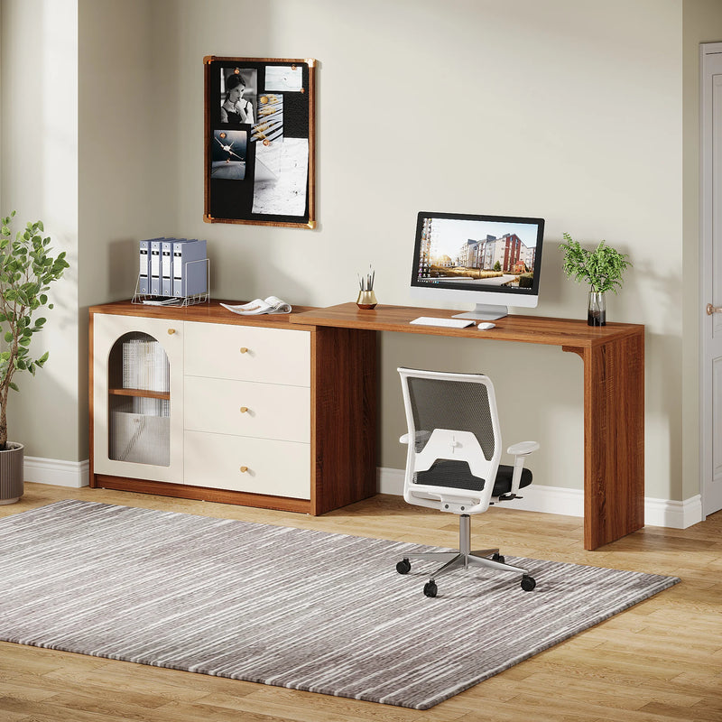 Tribesigns L Shaped Computer Desk with Drawers, Modern Corner Home Office Desk with Reversible Storage Cabinet, Long Study Desk