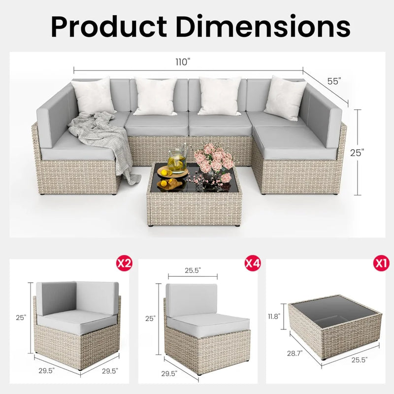 Patio Furniture Set,7 Pieces ModularOutdoorSectional,Wicker Patio Sectional Sofa Conversation Set, Rattan Sofa with Coffee Table