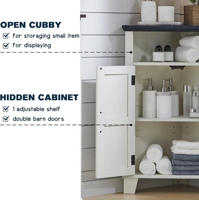Corner bathroom cabinet with barn door and adjustable shelf, small corner cabinet, kitchen cabinet, bathroom storage cabinet