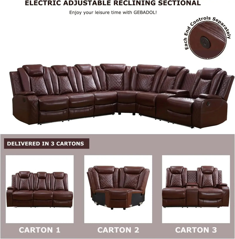 Sofa Living Room, Power Reclining Sectional Sofa USB Chargers And Storage Console, Leather Recliner Sofa For Living Room Set
