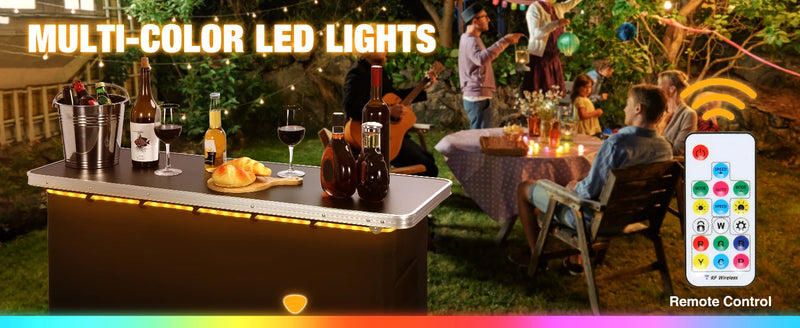 Portable Bar Table with Multi-Color LED Lights, Pop Up Folding Mobile Bar Bartender Table Podium Table for Events